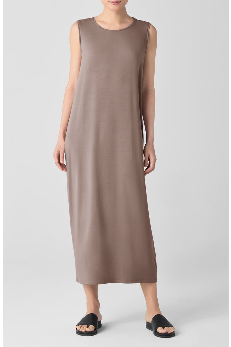 Round Neck Oval Stretch Sleeveless Midi Dress, Main, color, COCOA