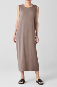 Eileen Fisher Round Neck Oval Stretch Sleeveless Midi Dress