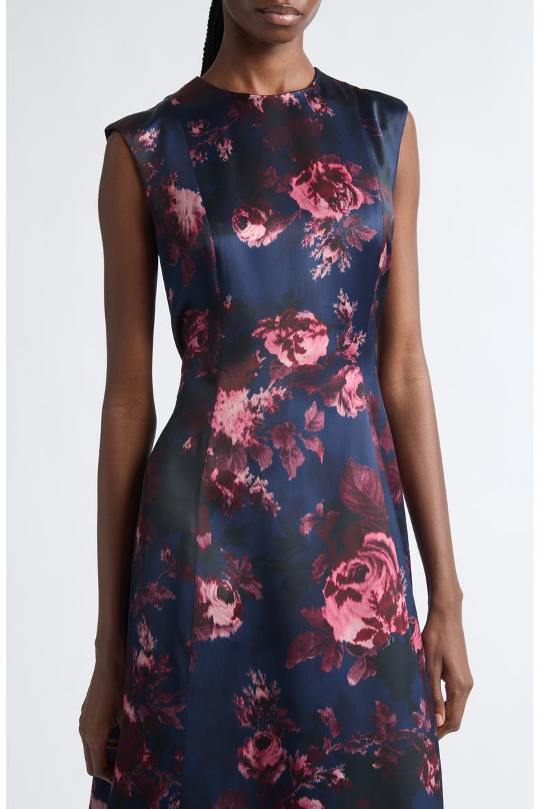 Floral Sleeveless Duchesse Satin Midi Dress, Alternate, color, FONTEYN ROSE INK
