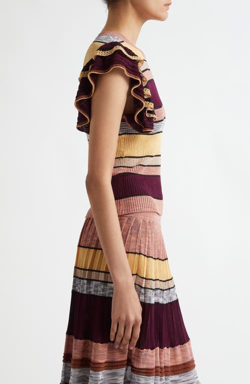 Ulla Johnson Cecile Striped Ruffle Rib Knit Top In Sundown