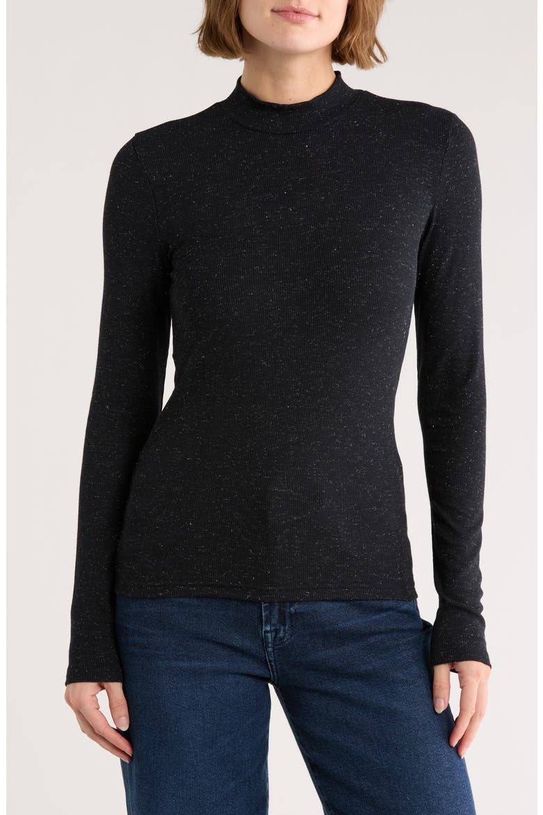 Shimmer Mock Neck Sweater, Main, color, BLACK