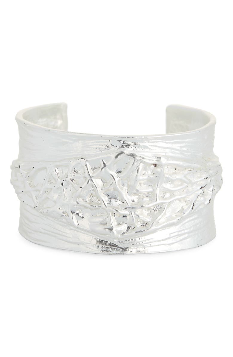 Karine Sultan Brushed Crisscross Cuff Bracelet, Main, color, Silver