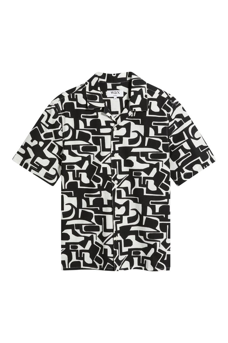 Didicot Squiggle Geo Cotton Camp Shirt, Alternate, color, BLACK / ECRU