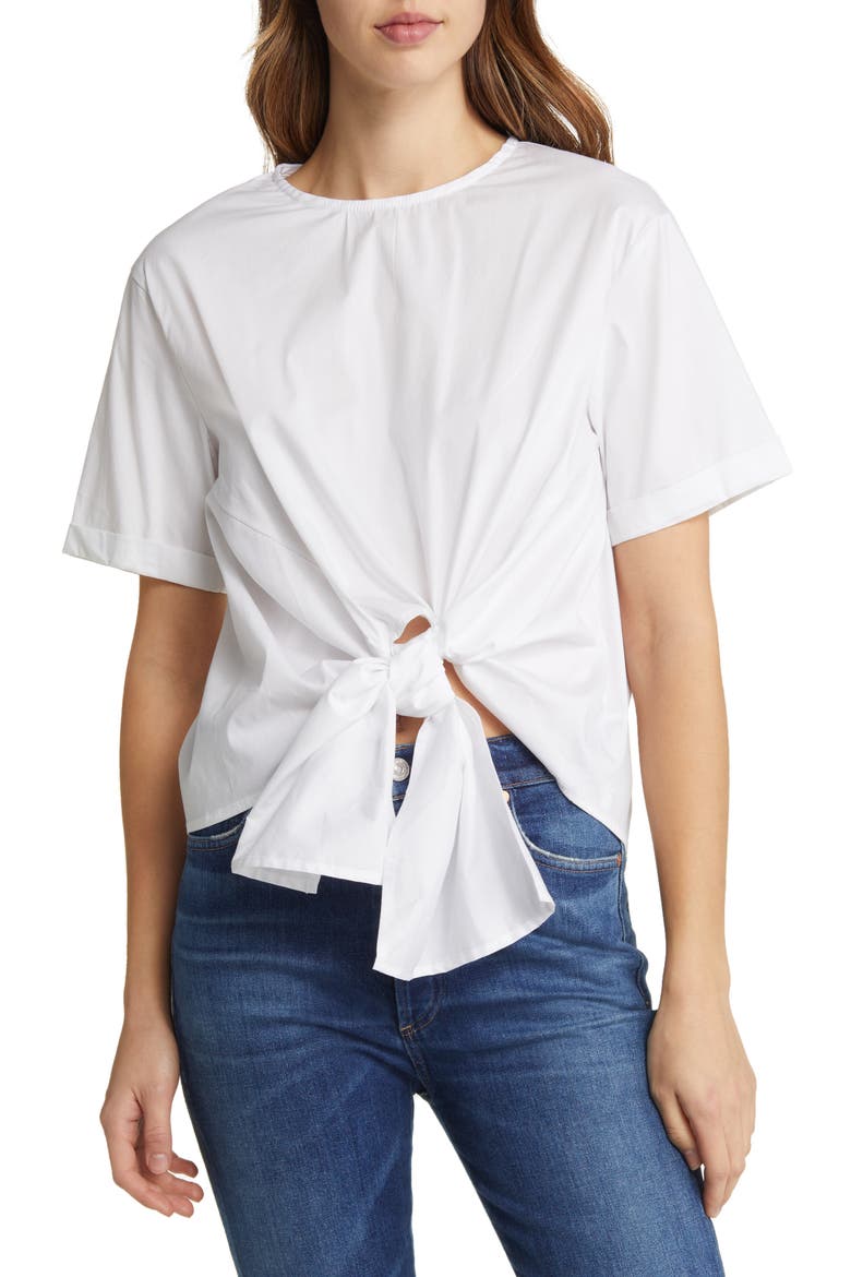 Alexis Tie Front Poplin Top, Main, color, WHITE