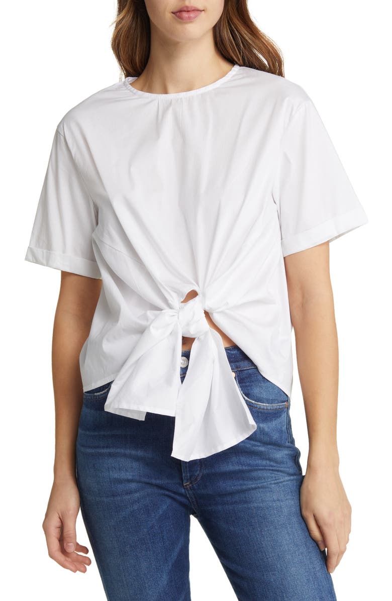 NIKKI LUND Alexis Tie Front Poplin Top, Main, color, White