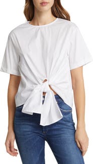 NIKKI LUND Alexis Tie Front Poplin Top