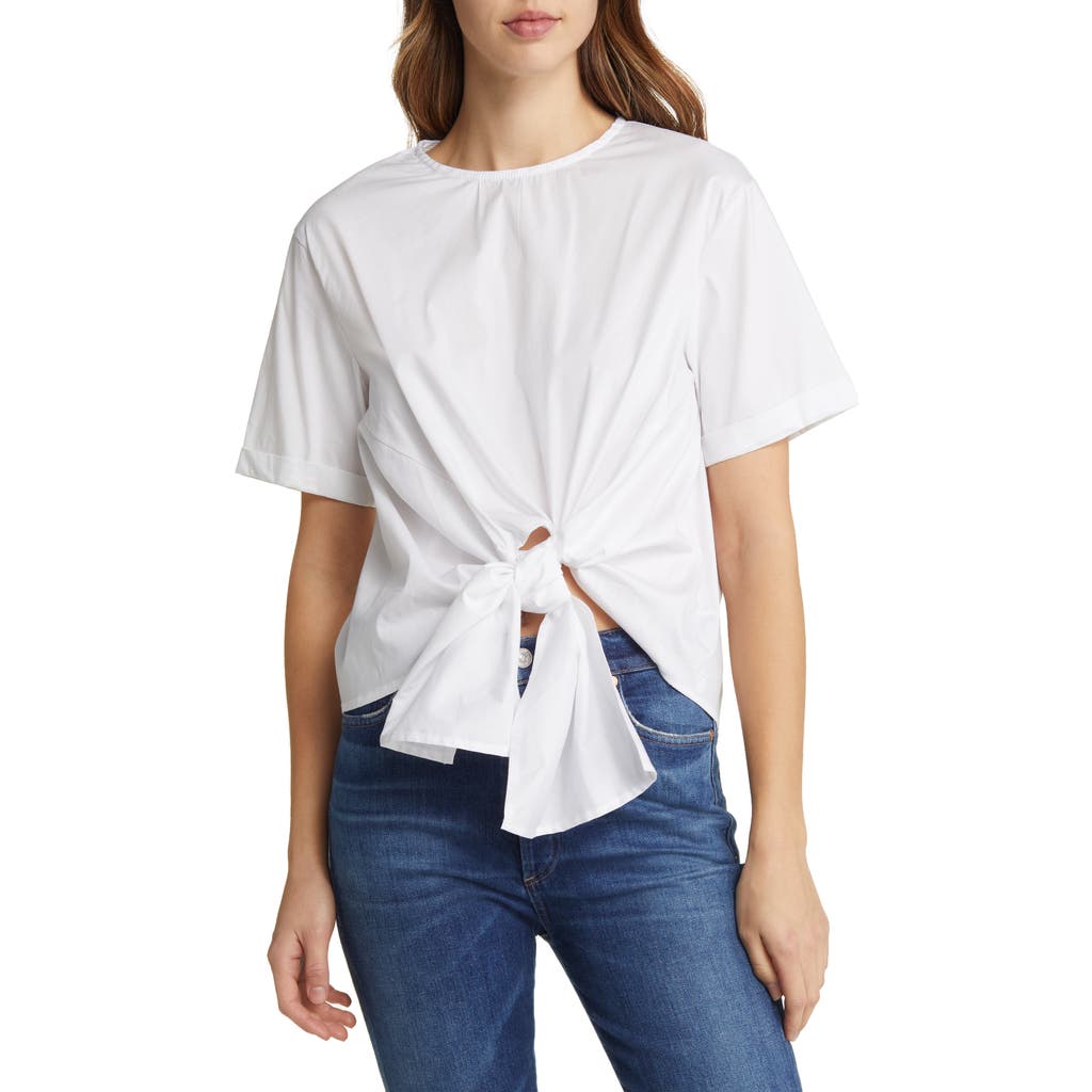 NIKKI LUND Alexis Tie Front Poplin Top in White  product