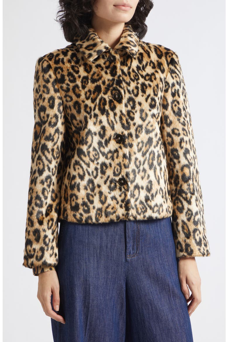 Spotted Print Faux Fur Jacket, Alternate, color, CAMEL SPOTTED PRINT