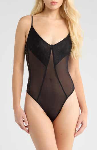 Free People Take My Number Lace & Mesh Bodysuit