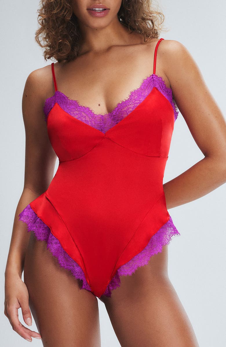 SAVAGE X FENTY Fire Desire Lace Sleep Teddy, Main, color, Timeless Red