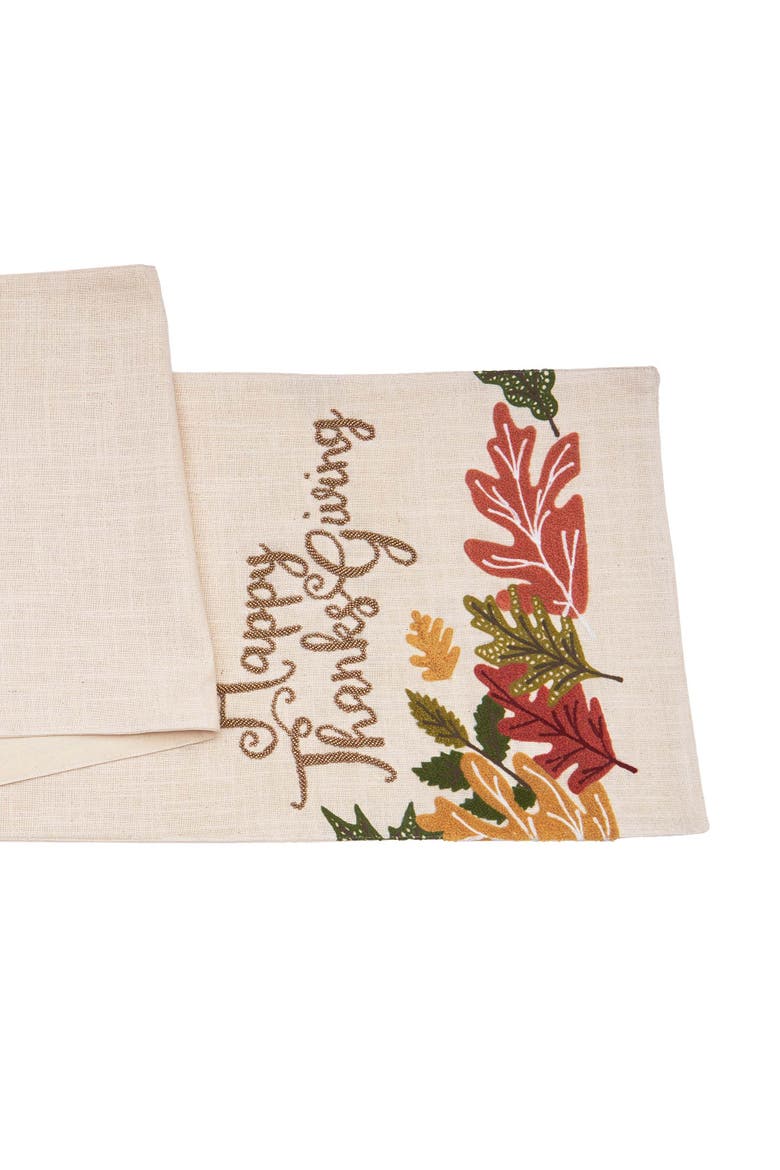 "Happy Thanksgiving" Leaves Table Runner 14" x 72", Alternate, color, Brown