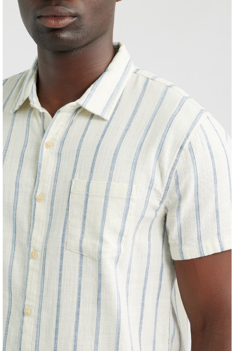 Classic Stretch Selvage Short Sleeve Button Up Shirt, Alternate, color, NATURAL/ NAVY STRIPE