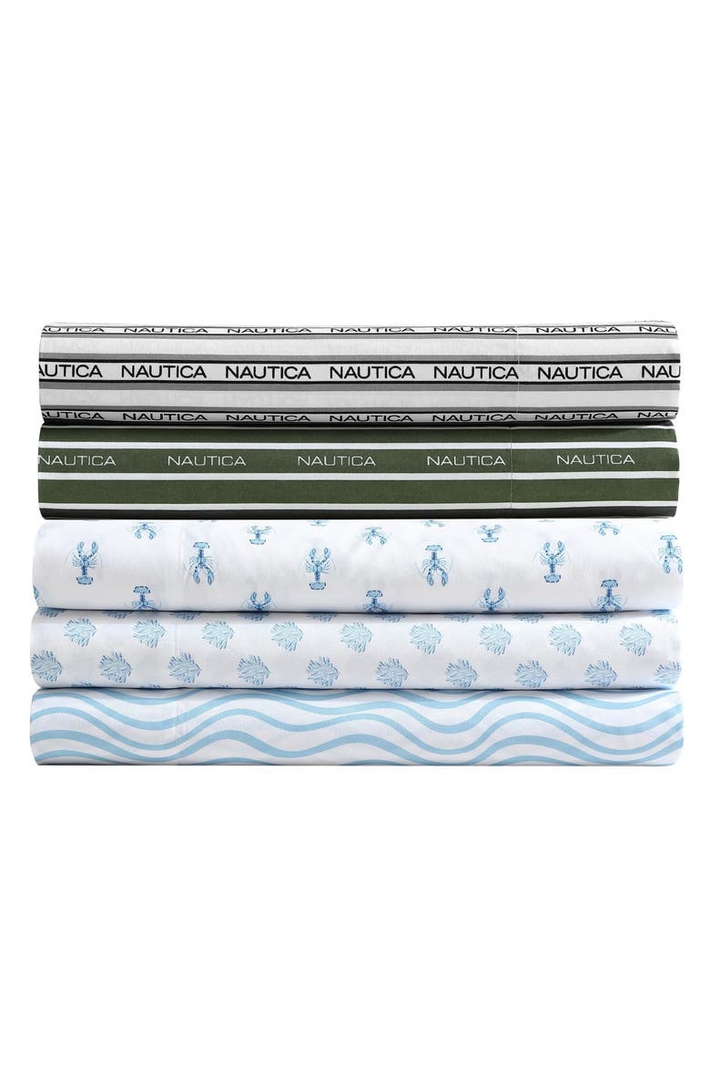 Nautica Nantucket Lobster Print Microfiber Sheet Set, Alternate, color, Lt-Pastel Blue