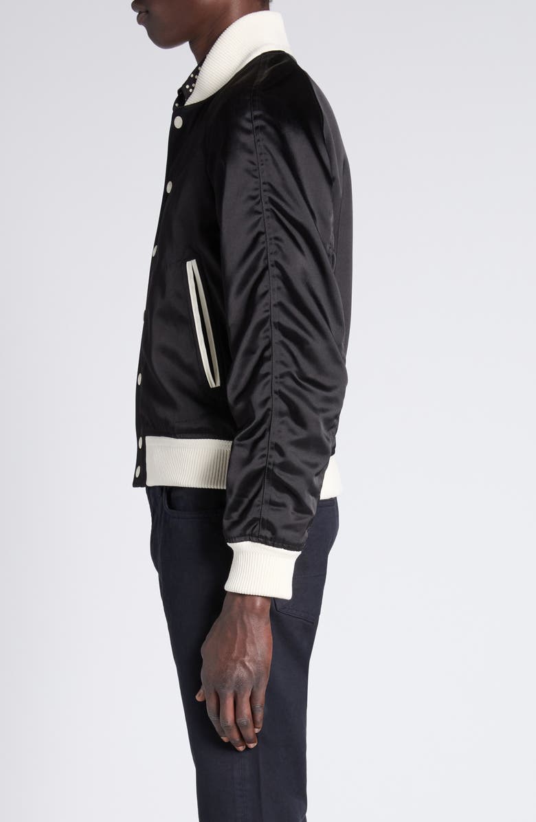 TOM FORD Shiny Satin Bomber Jacket, Alternate, color, Xbkwh Black/ White