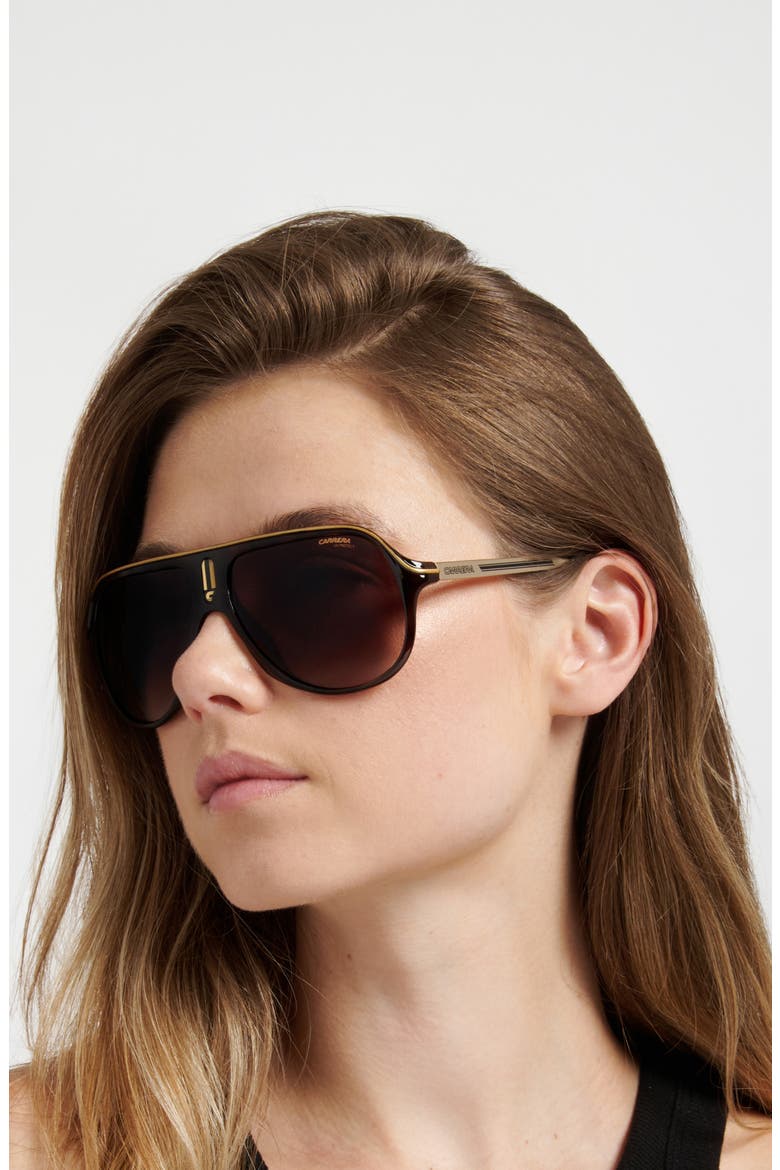 Safari 62mm Oversize Gradient Rectangular Sunglasses, Alternate, color, BLACK GOLD/ DARK GREY SF