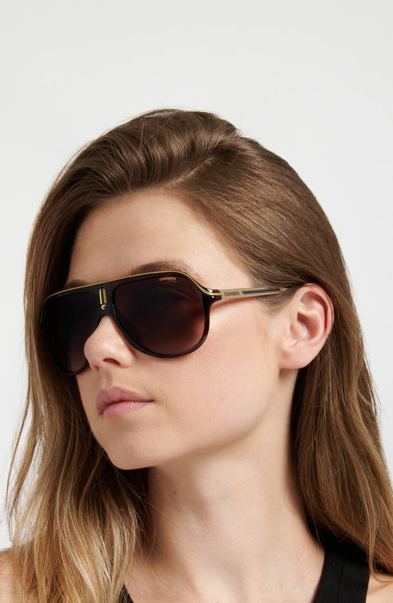 Carrera Eyewear Safari 62mm Oversize Gradient Rectangular Sunglasses, Alternate, color, Black Gold/ Dark Grey Sf
