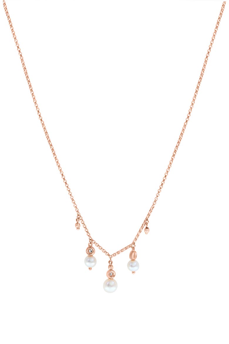 14K Yellow Gold Diamond & Freshwater Pearl Fringe Necklace, Main, color, 14K Gold