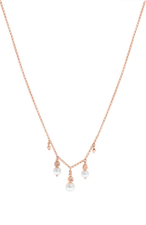 14K Yellow Gold Diamond & Freshwater Pearl Fringe Necklace