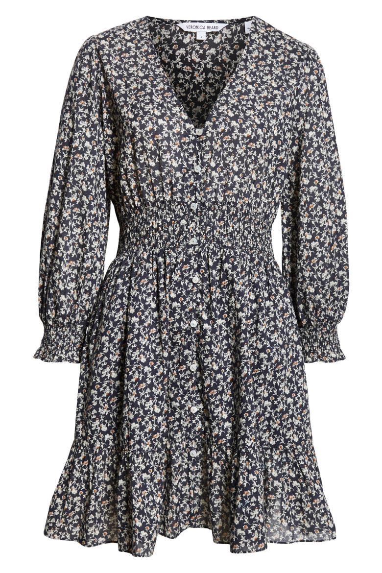 Katari Floral Smocked Cotton Minidress, Alternate, color, NAVY MULTI