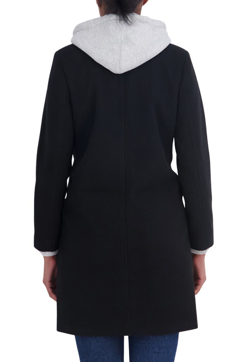 Faux Wool Single Breasted Coat with Hooded Bib, Alternate, color, BLACK