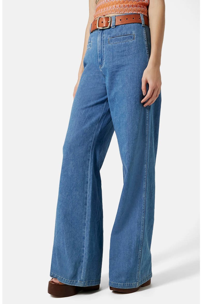 Moto 'Miller' Flare Jeans, Main, color, MID DENIM