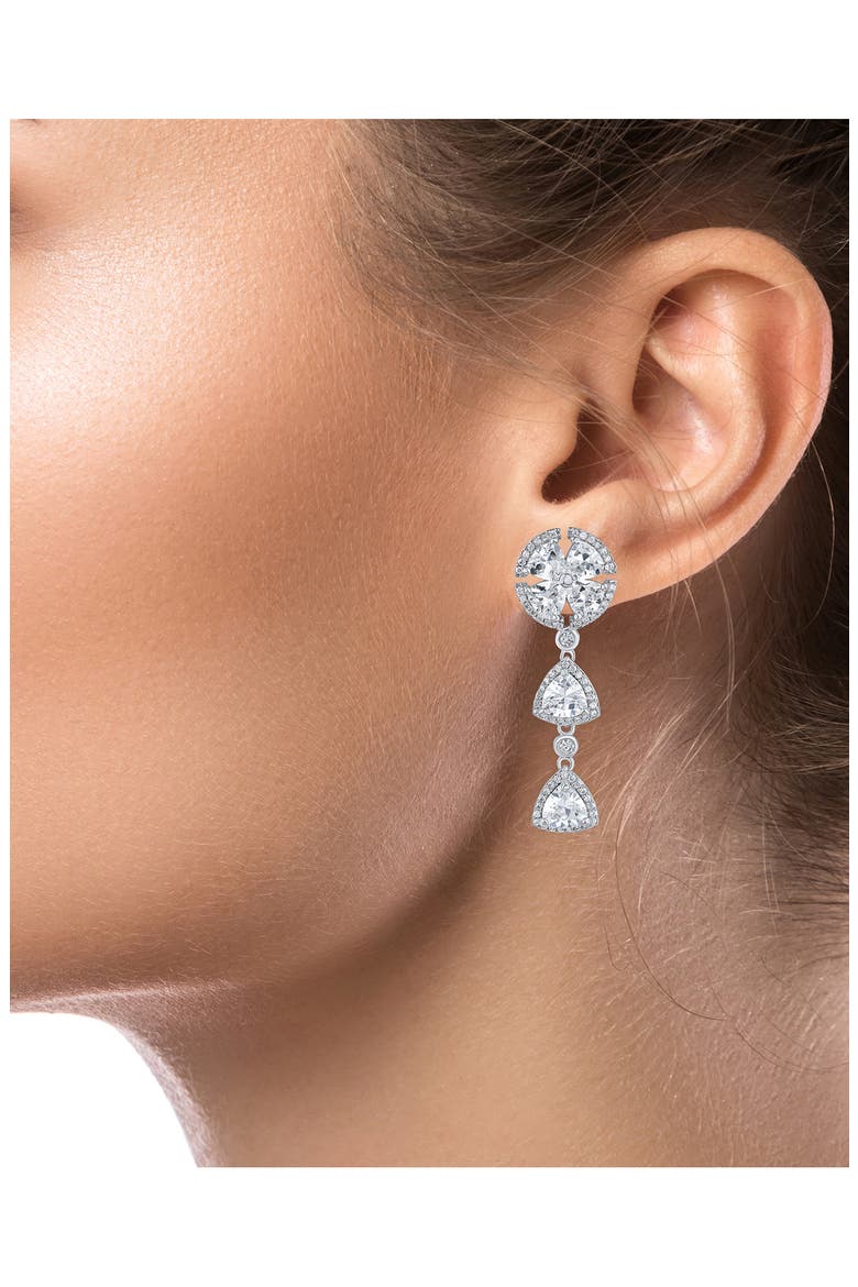 Trillion Cut Cubic Zirconia Linear Drop Earrings, Alternate, color, CLEAR SILVER