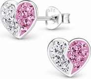 Mia Belle Girls Sterling Silver Stud Earrings Sparkling Pink and White Heart