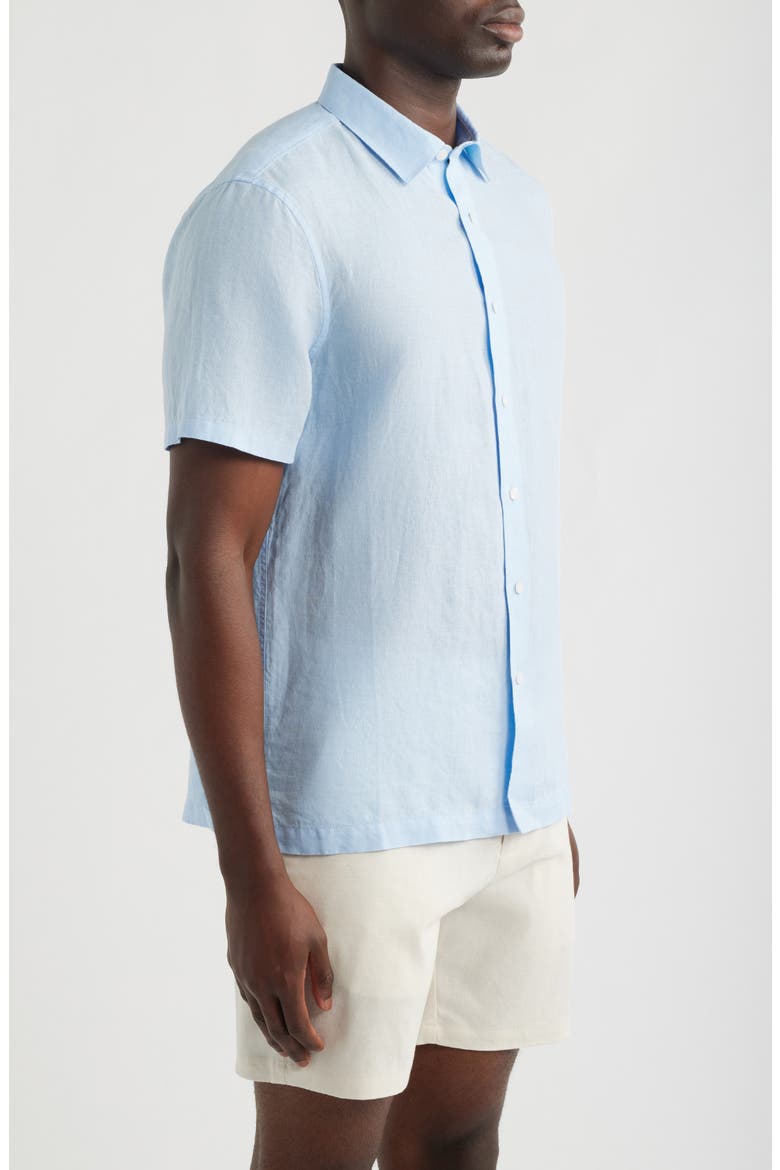 Short Sleeve Linen Button-Up Shirt, Alternate, color, BLUE BREEZE
