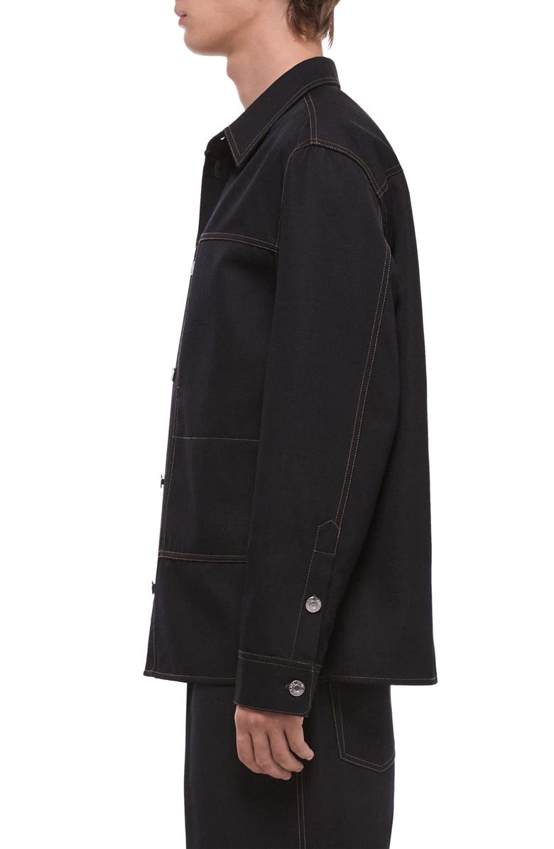 Helmut Lang Wool Gabardine Trucker Shirt Jacket, Alternate, color, Navy Melange