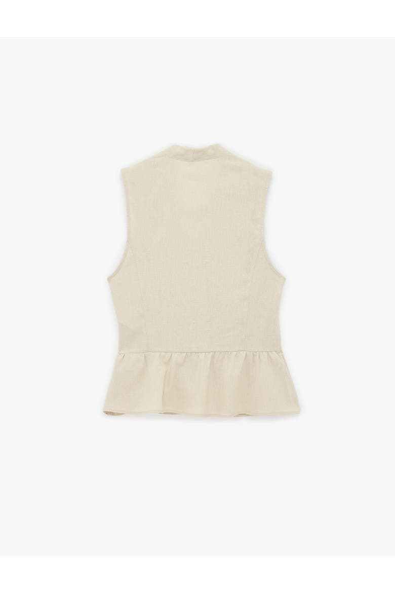 V-Neck Sleeveless Linen Peplum Vest, Alternate, color, BEIGE
