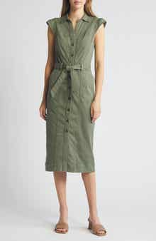 PAIGE Jaxsyn Cap Sleeve Stretch Twill Midi Shirtdress
