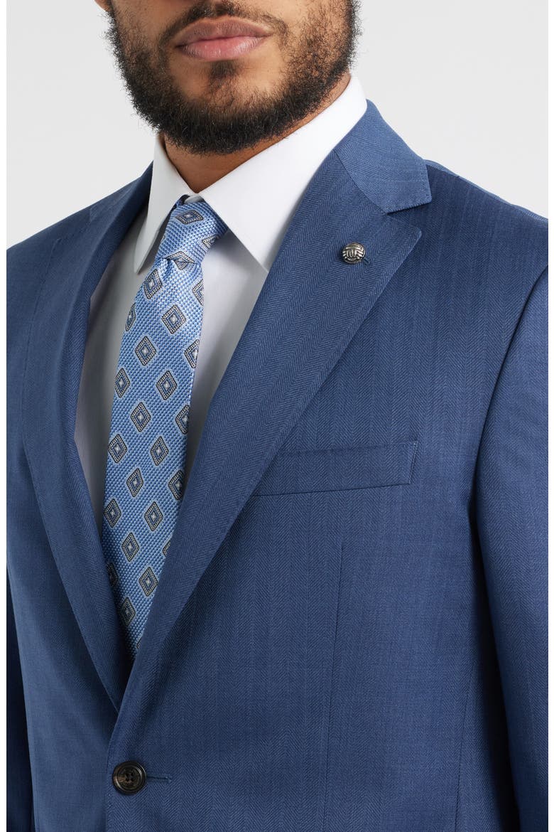 Medium Blue Wool Herringbone Suit, Alternate, color, MID BLUE