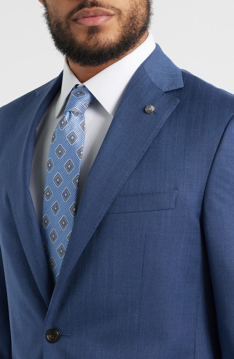 Jack Victor Medium Blue Wool Herringbone Suit, Alternate, color, Mid Blue
