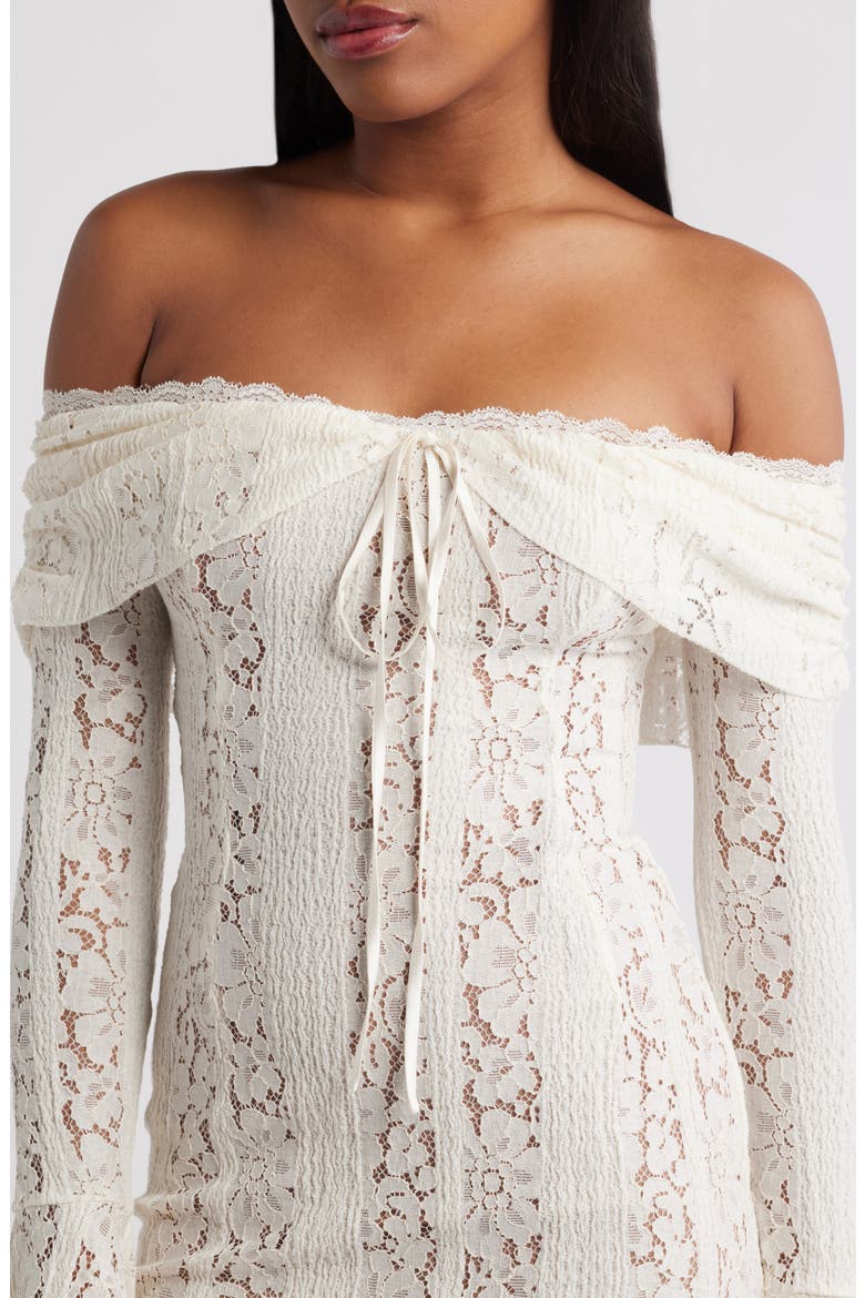 Sadie Off the Shoulder Long Sleeve Lace Minidress, Alternate, color, CREAM