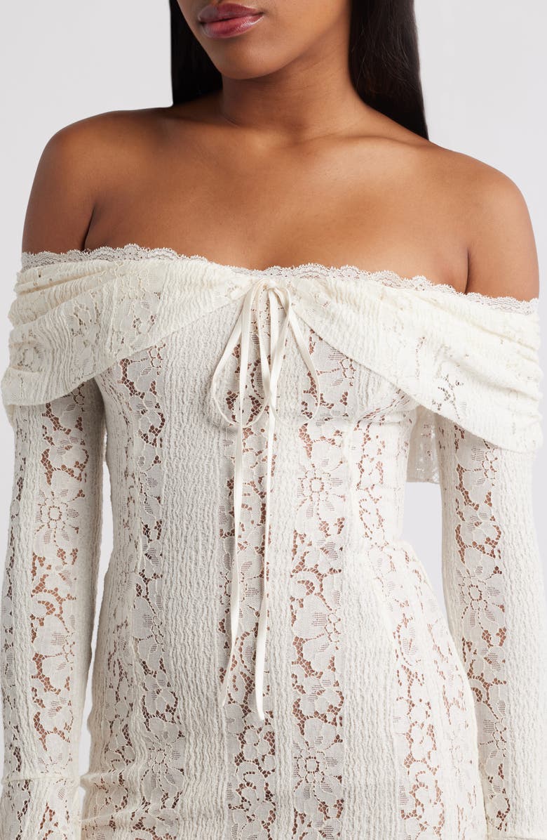 HOUSE OF CB Sadie Off the Shoulder Long Sleeve Lace Minidress, Alternate, color, Cream