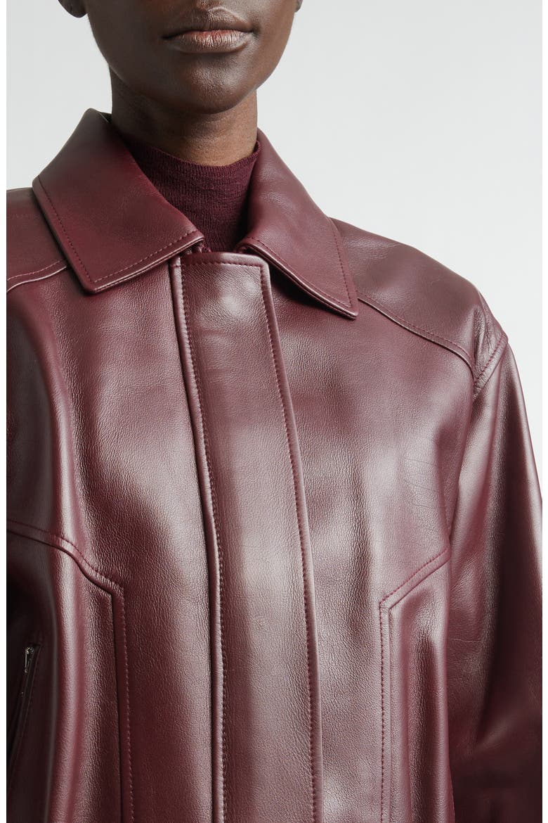 Blouson Buffalo Leather Jacket, Alternate, color, DARK BURGUNDY