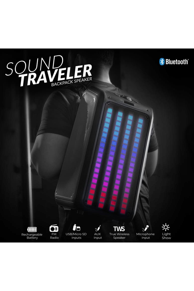 Bluetooth TWS Backpack Speaker W/ Reactive LED Lights, Alternate, color, Black