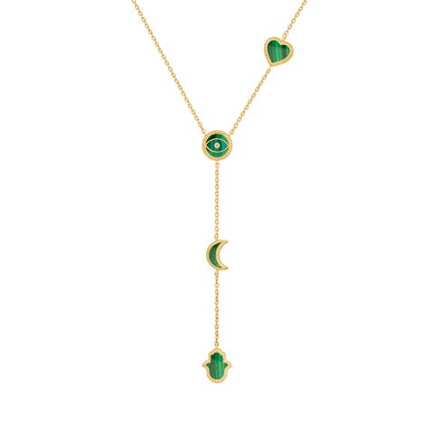 Enlightened Soul Malachite Multi-Symbol Gold Necklace