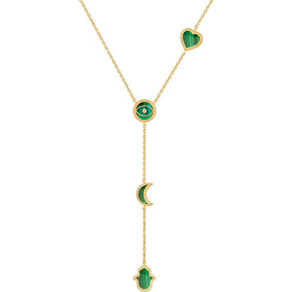 Karma And Luck Enlightened Soul Malachite Multi-symbol Gold Necklace In Gold/green