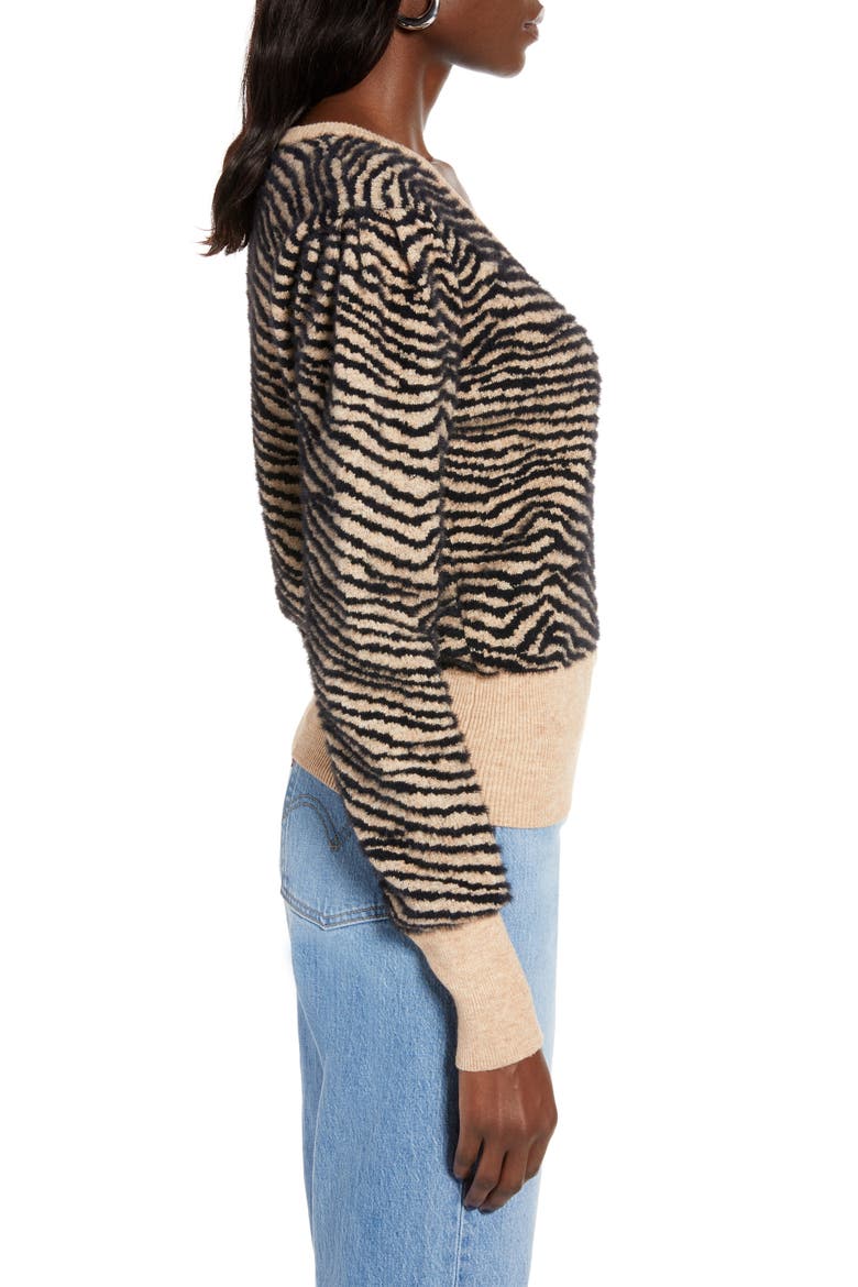 Tiger Stripe V-Neck Sweater, Alternate, color, TAUPE