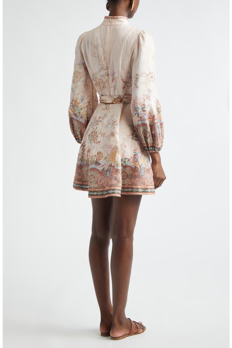 Alchemy Paisley Long Sleeve Belted Linen Minidress, Alternate, color, PINK PAISLEY