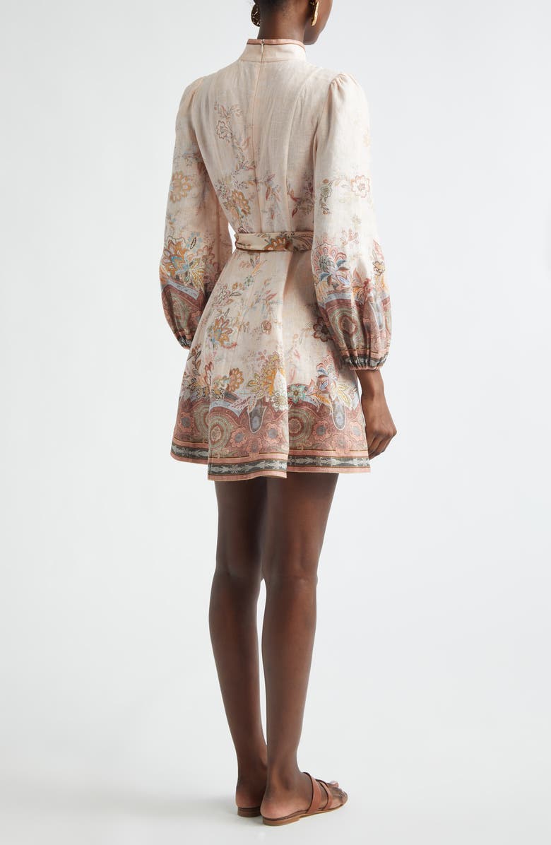 Zimmermann Alchemy Paisley Long Sleeve Belted Linen Minidress, Alternate, color, Pink Paisley