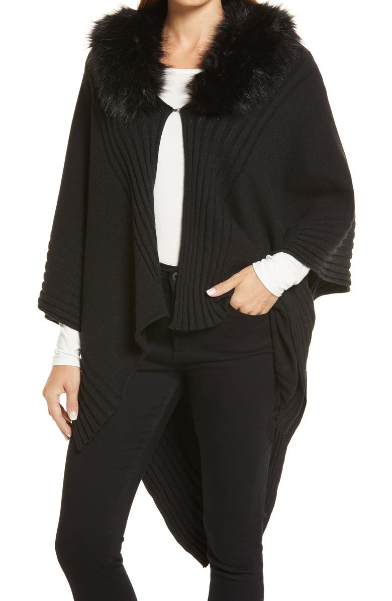 La Fiorentina Rib Ruana with Faux Fur Collar, Main, color, 