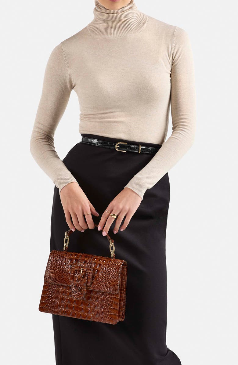 Brahmin Small Hallie Croc Embossed Leather Top Handle Bag, Alternate, color,