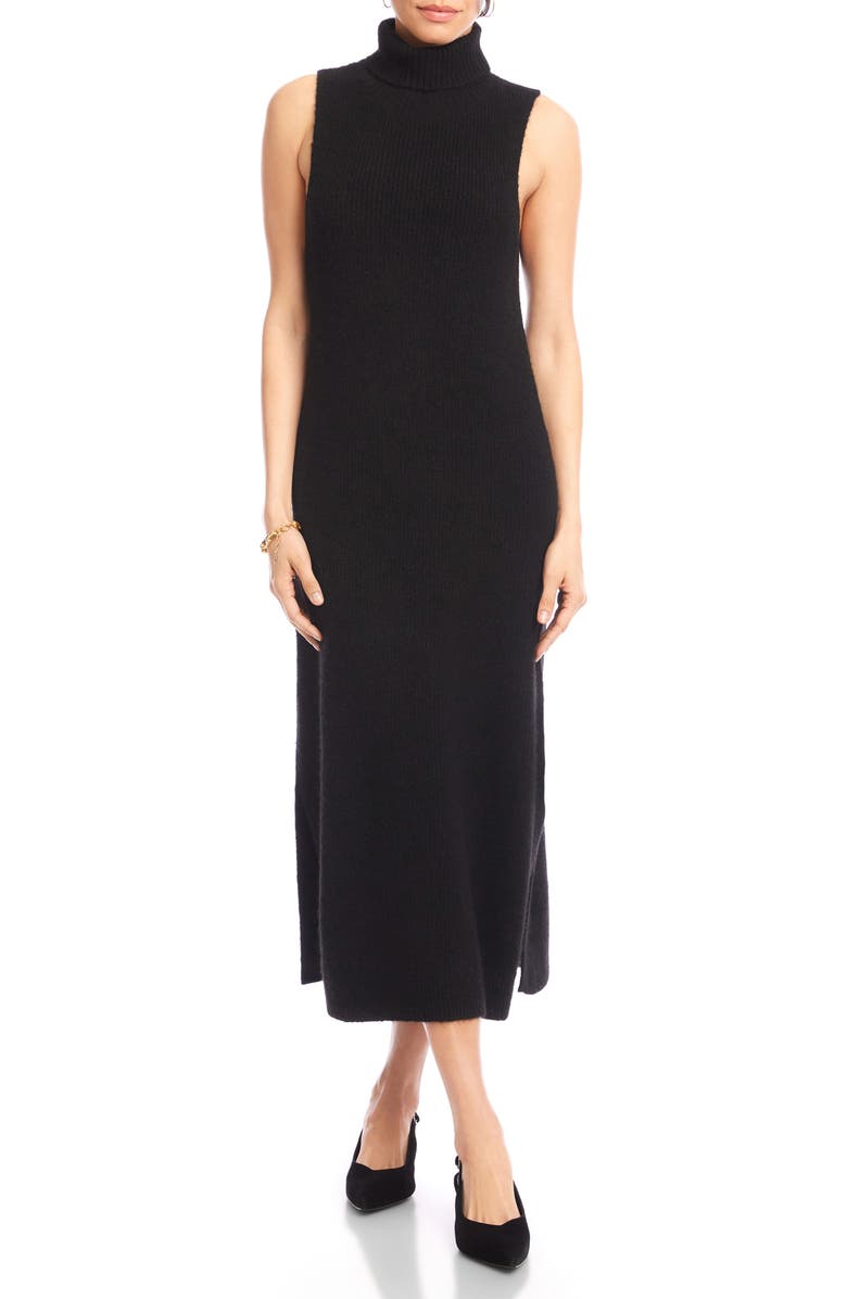 Karen Kane Turtleneck Sleeveless Sweater Midi Dress, Main, color, Black