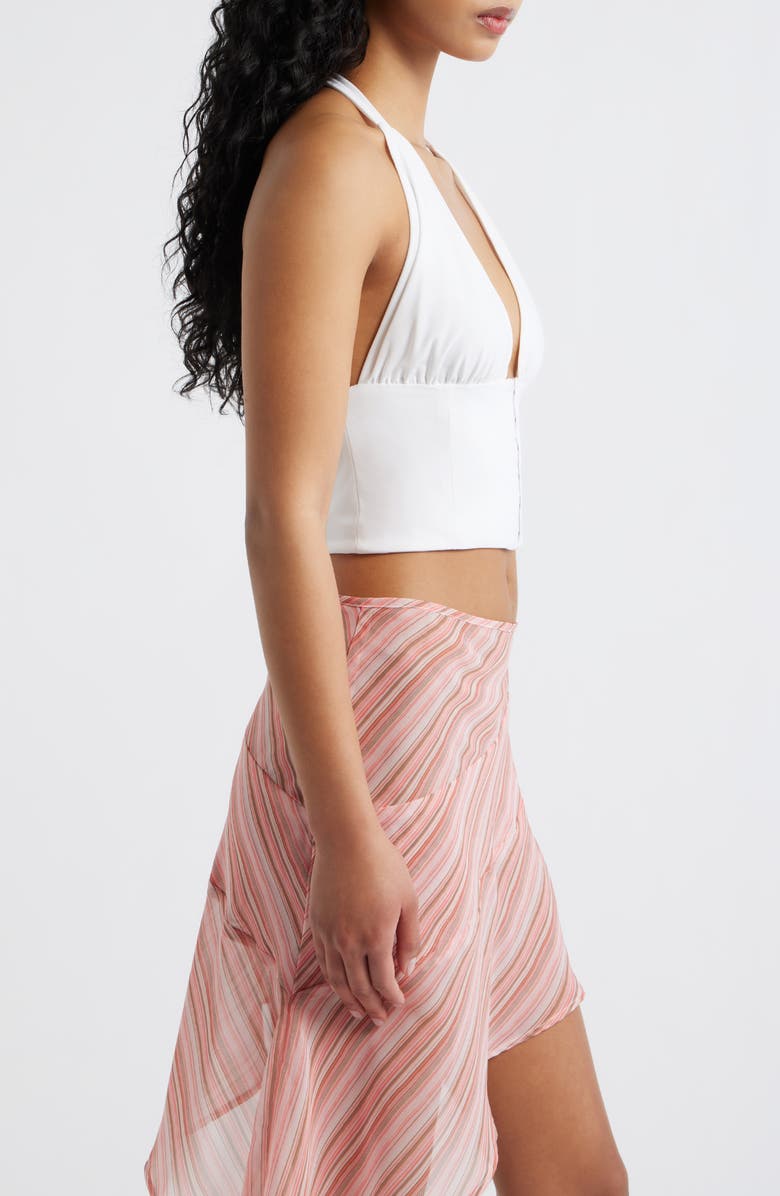 Bella Venice The Coco Plunge Neck Halter Crop Top, Alternate, color, White