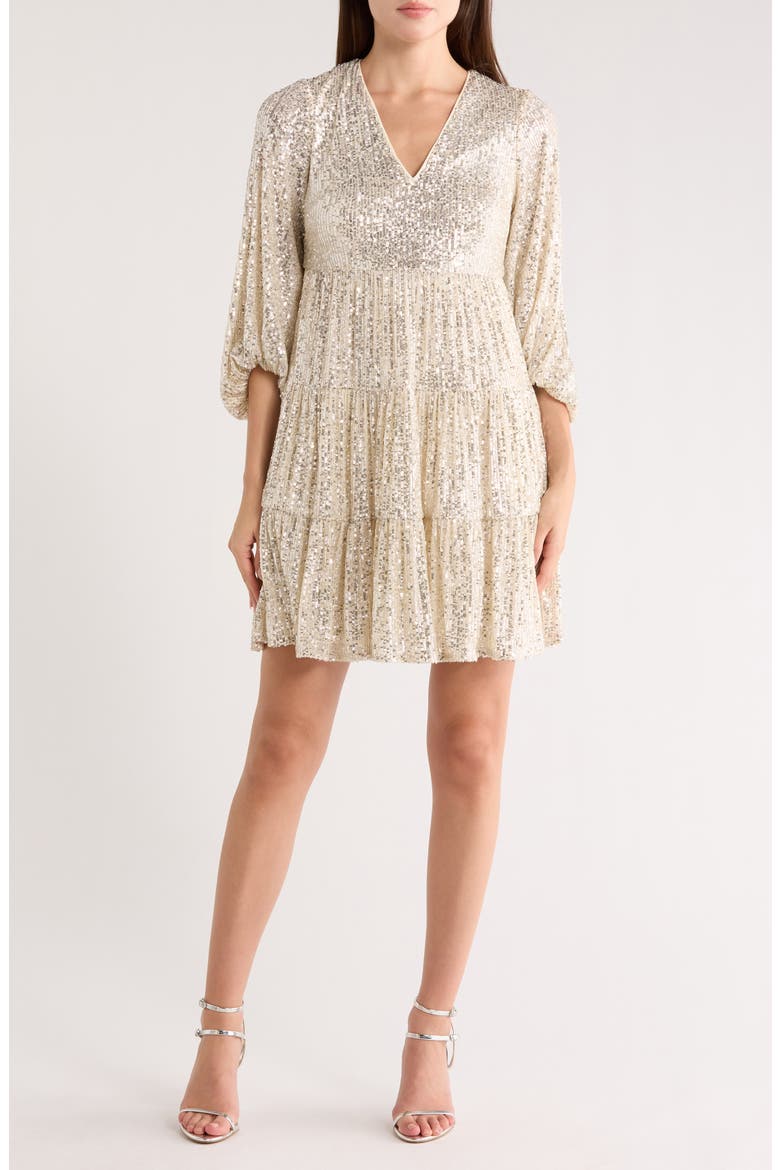 Sequin Tiered Cocktail Dress, Main, color, SILVER