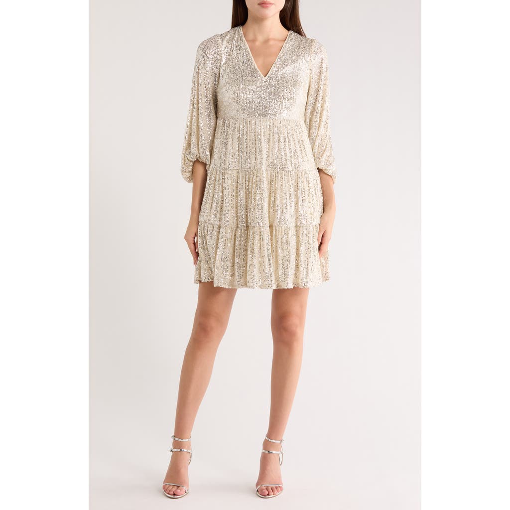 Eliza J Sequin Tiered Cocktail Dress In Metallic
