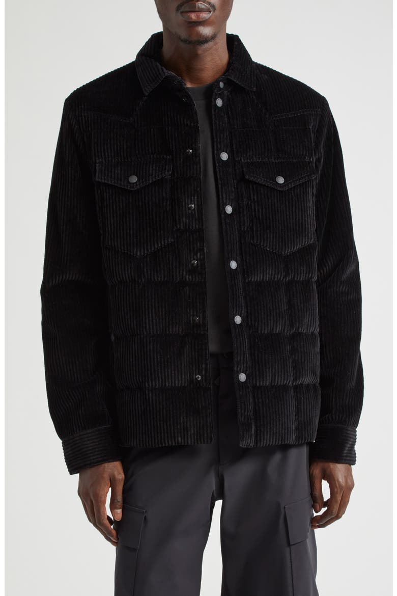 Gelt Quilted Stretch Corduroy Down Shirt Jacket, Main, color, BLACK