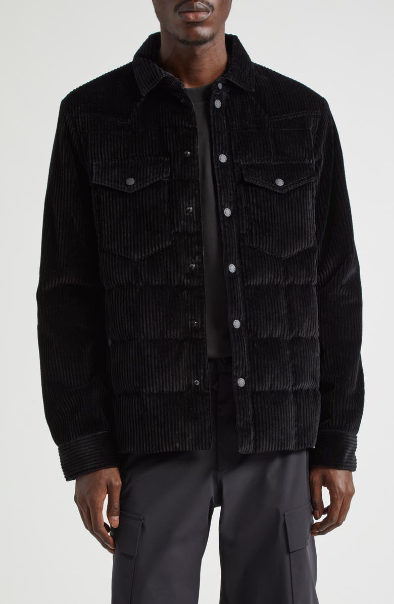 Moncler Grenoble Gelt Quilted Stretch Corduroy Down Shirt Jacket, Main, color, Black